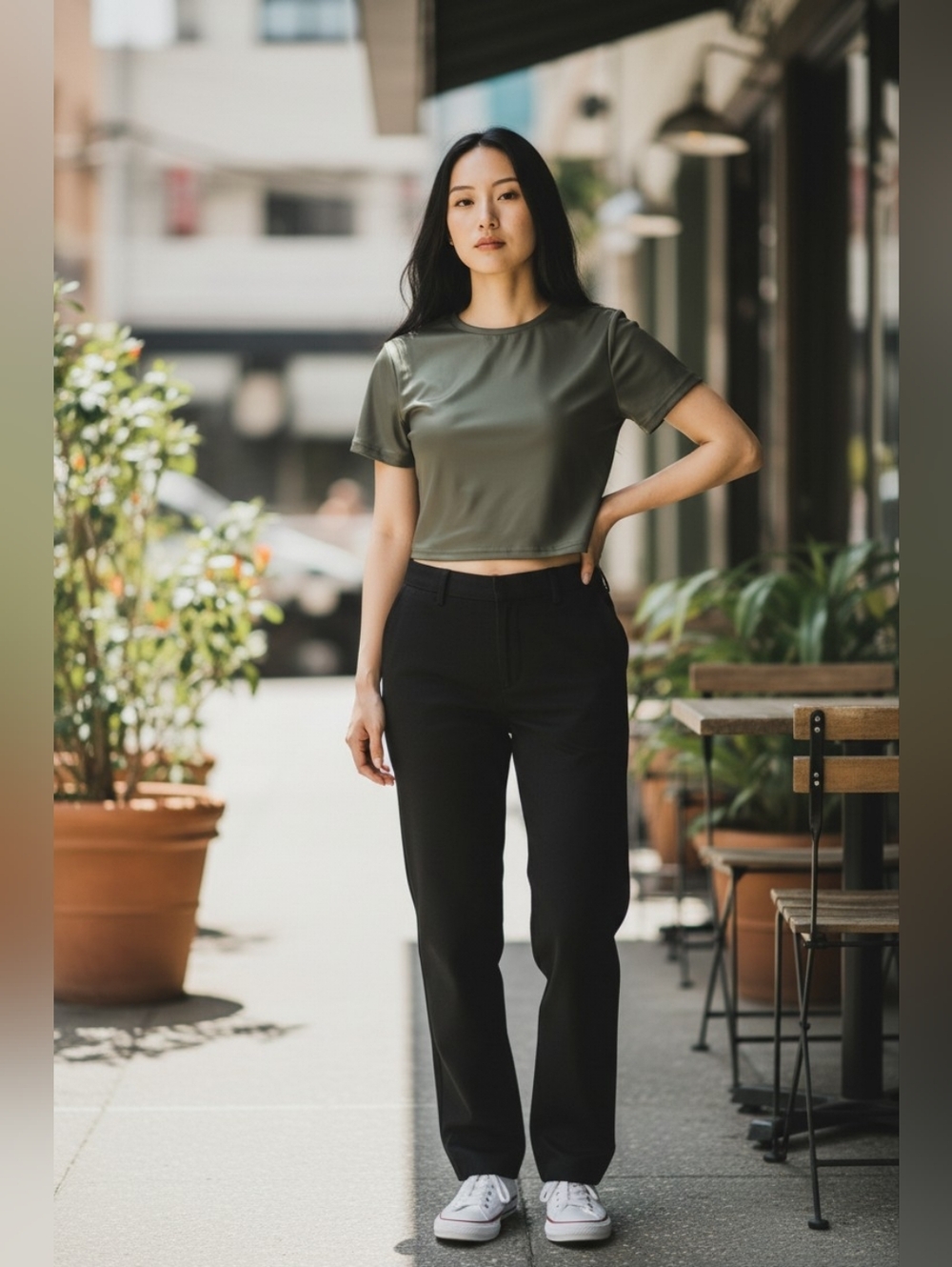 REORIA Crop Top Olive Green Fitted Tee NWT Small